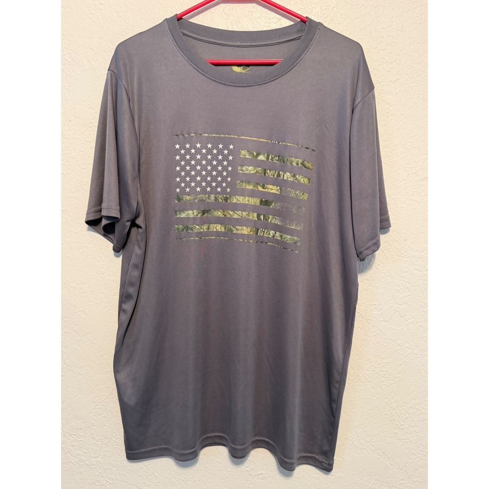 Mossy Oak Mens Grey American Flag Camo Graphic Performance T-Shirt Large